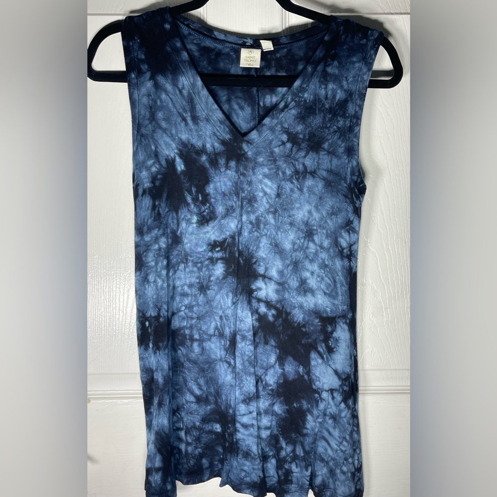 Saint Tropez West Black and Blue Tie Dye Tank - Size M